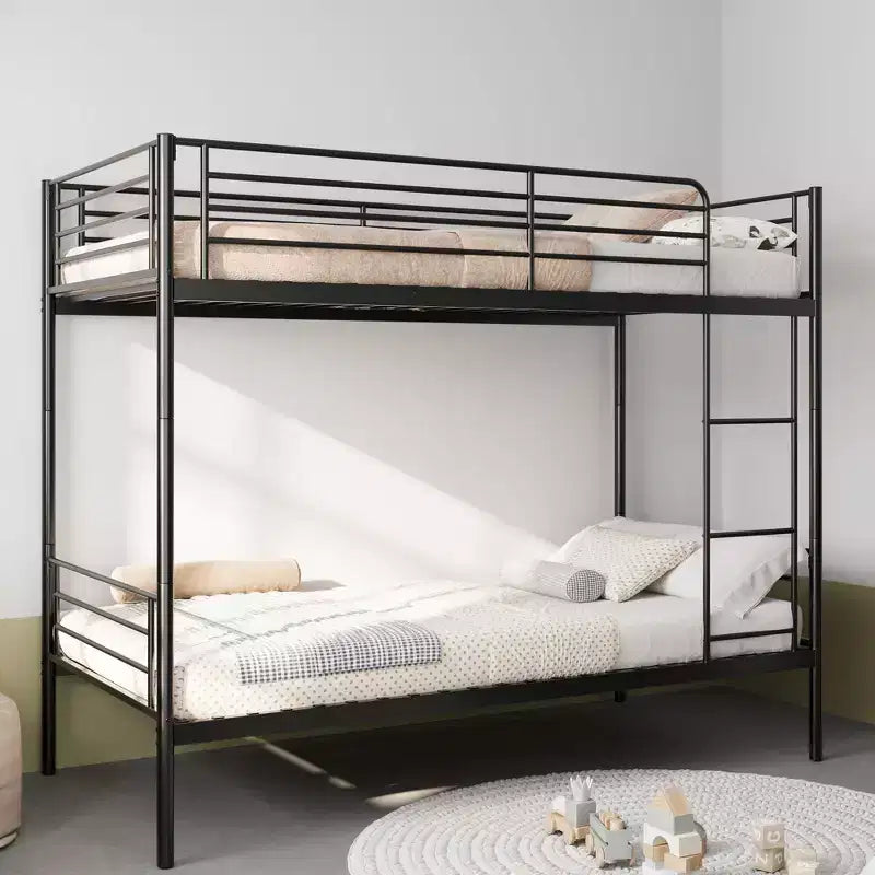 Okak Twin Size Heavy Duty Metal Bunk Bed with Ladders & High Guardrail,Contemporary Bed Frame for Bedroom,Apartments