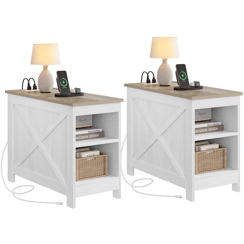 Set of 2 End Tables with Charging Station, 2 Power Outlets & 2 USB Ports