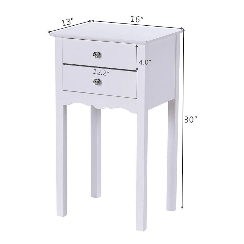 White 2-Drawer Side Table, 16 x 13 x 30 in.