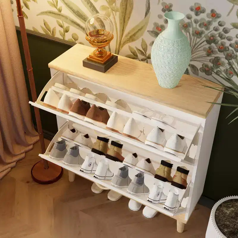 Freestanding Shoe Cabinet �C 2 Flip Drawers & Adjustable Shelf, Ultra-Slim 9.45D