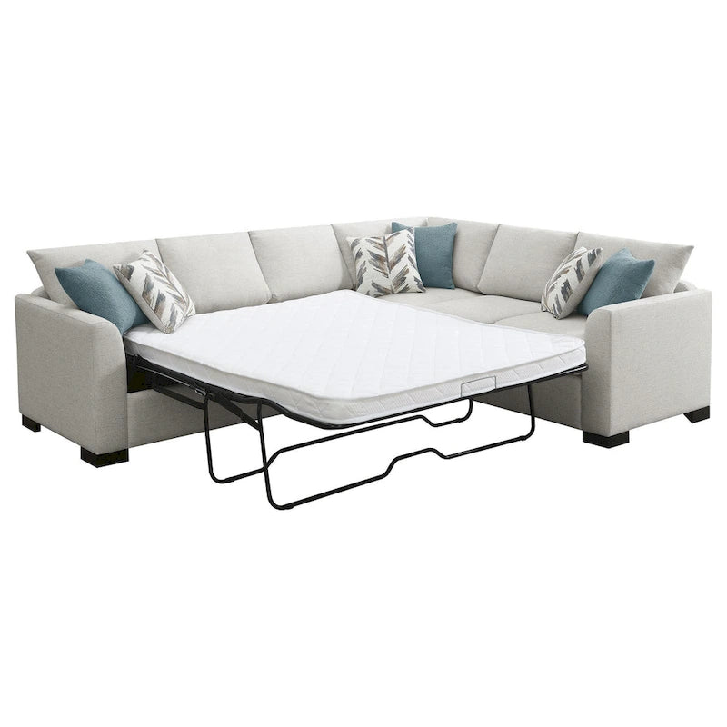Ashlee Sleeper Sectional Sofa, Greige Chenille, 6 Pillows, 111 Inch