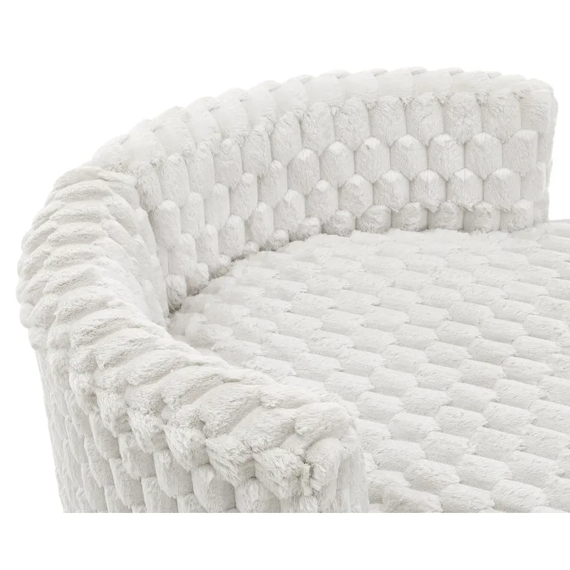 Off White 3D Upholstered Barrel Accent Chair with Wheels