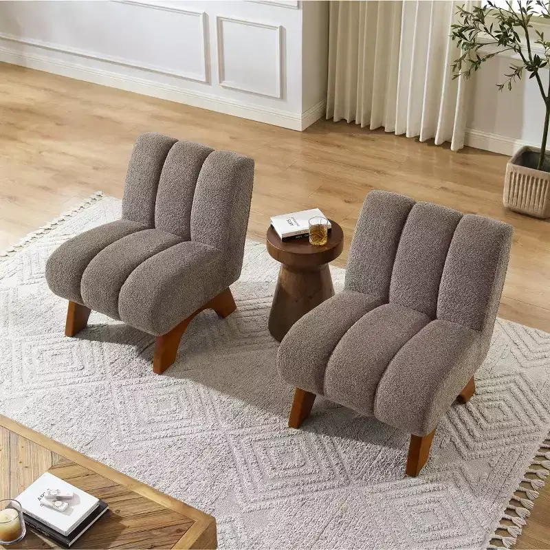 Art Leon Polar Fleece Fabric Upholstered Accent Slipper Chair with Rubber Wood Legs