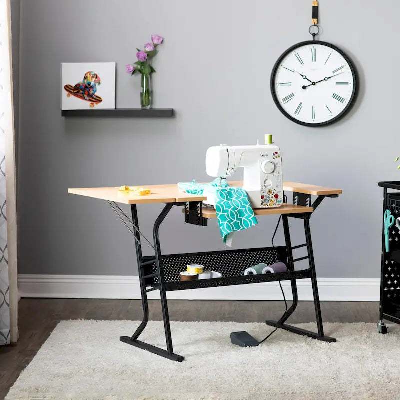 Sewing and craft table, white or maple wood tabletop