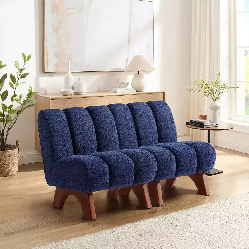 Art Leon Polar Fleece Fabric Upholstered Accent Slipper Chair with Rubber Wood Legs