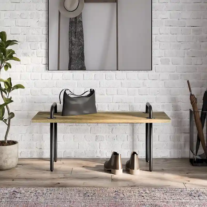 WYNDENHALL Sera SOLID MANGO WOOD 42 inch Wide Industrial Entryway Bench in Natural - 42 Inches wide