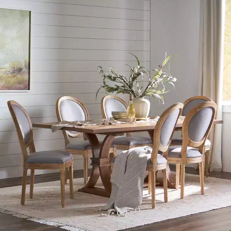 Christopher Knight Home Derring 7 Pieces French Country Upholstered Wood Expandable Dining Set