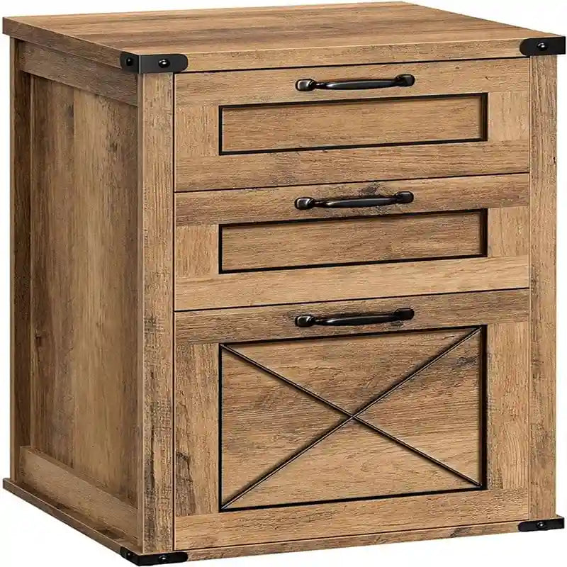 3-Drawer Farmhouse File Cabinet with Barn Door Style, 15.7D x 17.7W x 27H