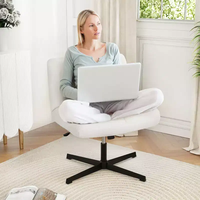 Costway Armless Office Desk Chair Modern Swivel Vanity Chair with Adjustable Height Grey/Brown/Beige