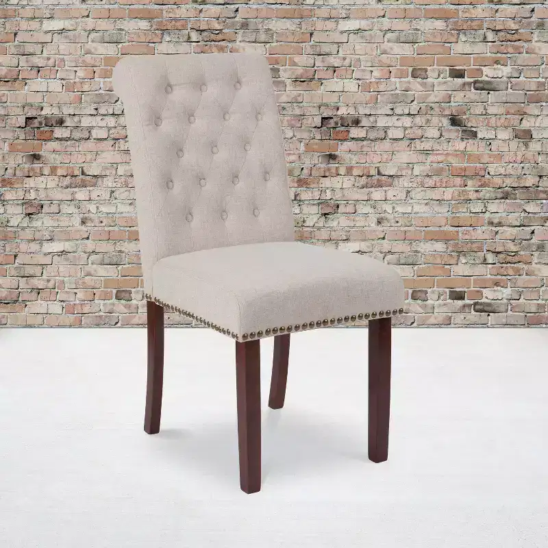 Emma and Oliver 2 PK Upholstered Rolled Back Parson's Chair with Nailhead Trim & Finished Frame with Plastic Floor Glides