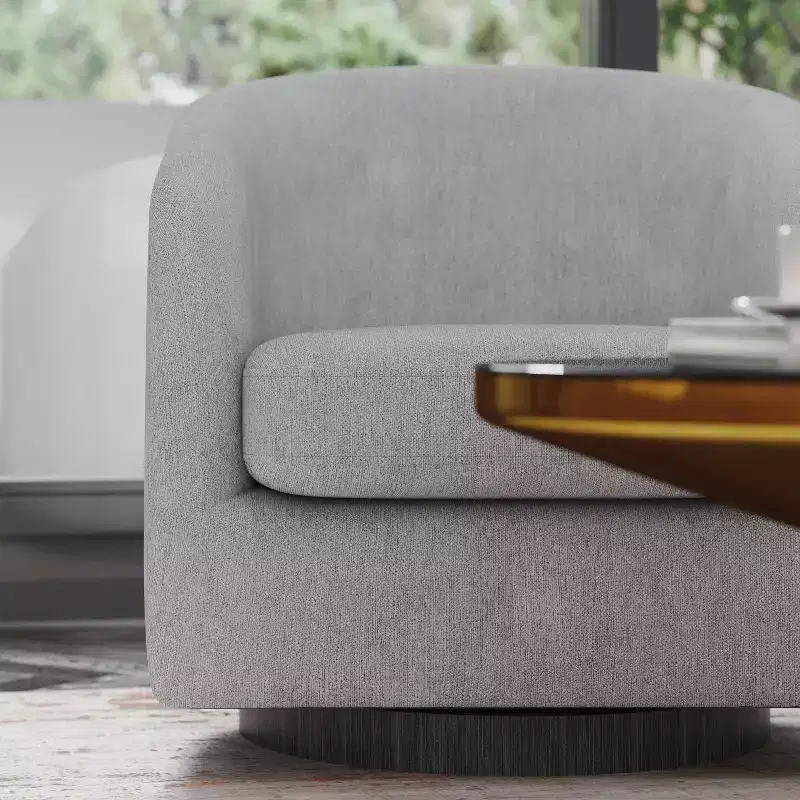 Emma and Oliver Upholstered Club Style Barrel Accent Chair with 360 Degree Swivel Vinyl Wrapped Base and Sloped Armrests