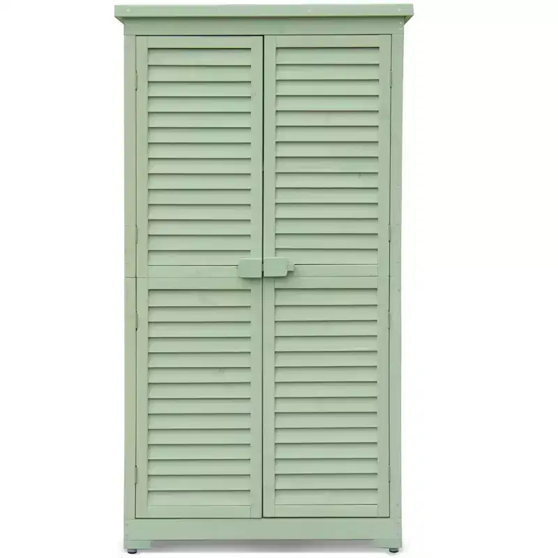 63 Inch Weatherproof Outdoor Storage Shed,with Removable Shelves, Locks,Double Shuttered Doors,Tall Wooden Garden Tool Shed with Floor for Patio,Yard