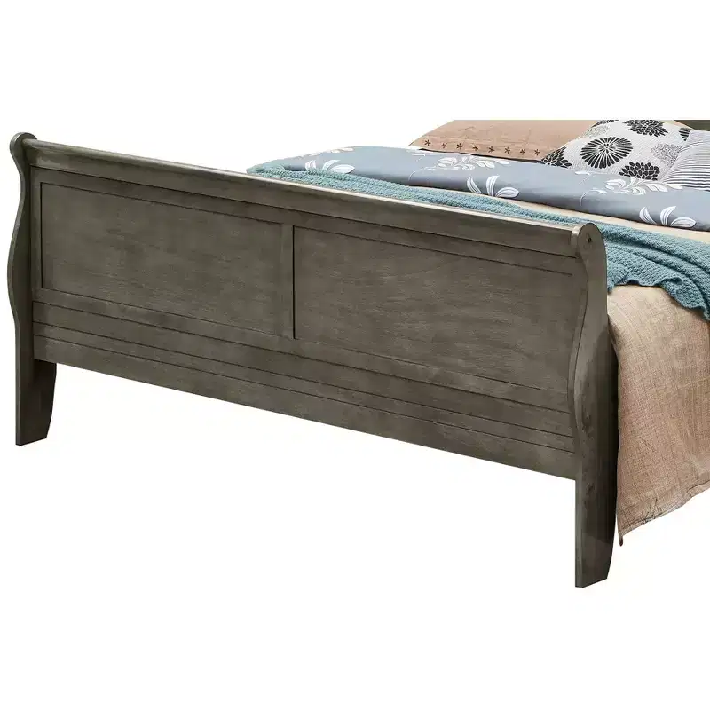 Passion Furniture Louis Philippe King Sleigh Wood Bed with High Footboard