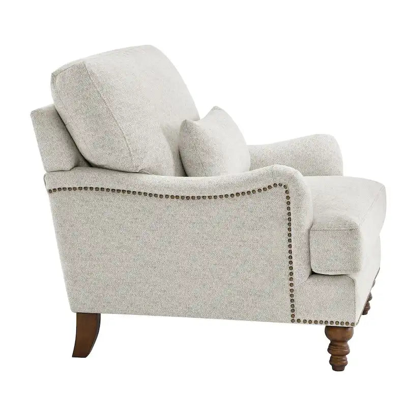 Modern Arm Accent Chair Upholstered with Solid Wood Frame and Lumbar Pillow