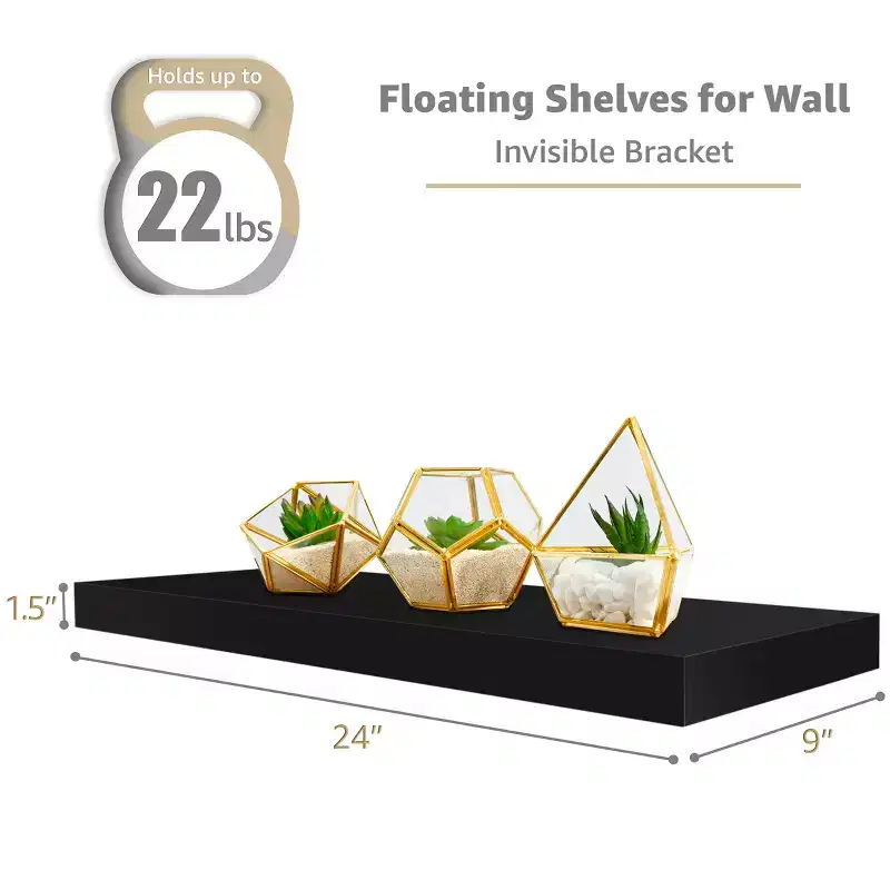 Set of 3 (24x9) Sorbus Rectangle Floating Shelves with Invisible Brackets - for Bedroom, Kitchen Decor, Bathroom Shelves