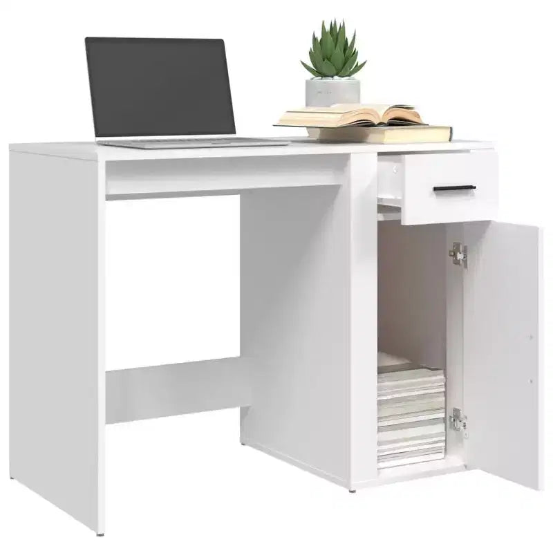 Compact White Desk with Drawer
