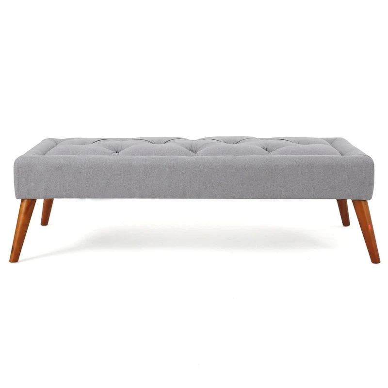 Tufted Fabric Ottoman Bench with Wooden Legs