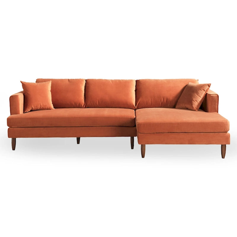 Mid-Century Modern L-Shaped Pillow Back Velvet Sectional Sofa
