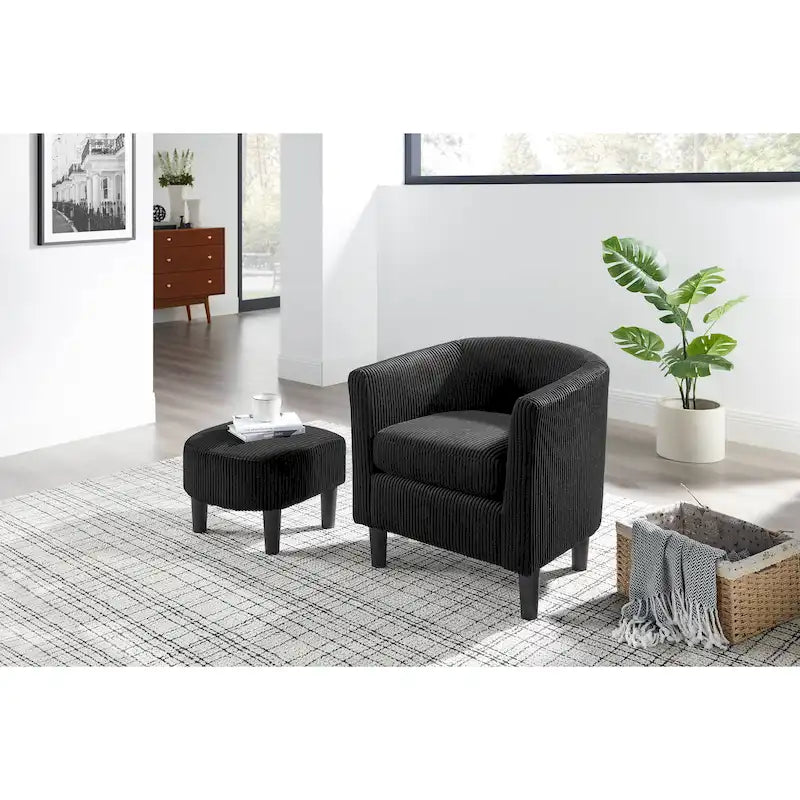 Modern Fabric Sofa Chair with Armrests and Footstool, Suitable for Living Room, Bedroom, and Office