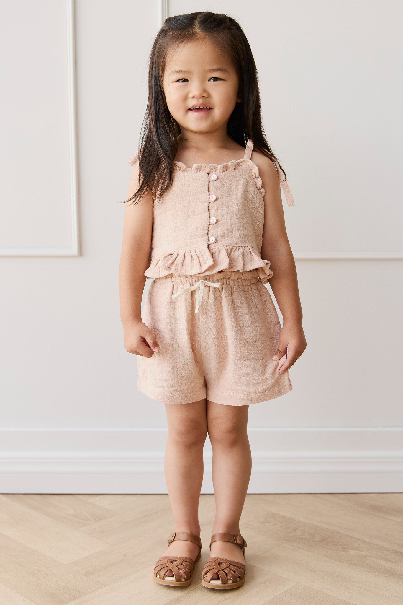Breezy Chalky Pink Solid Organic Cotton Muslin Short with Lightweight Breathable Design for Girls Summer Daily Wear (1Y�C10Y)