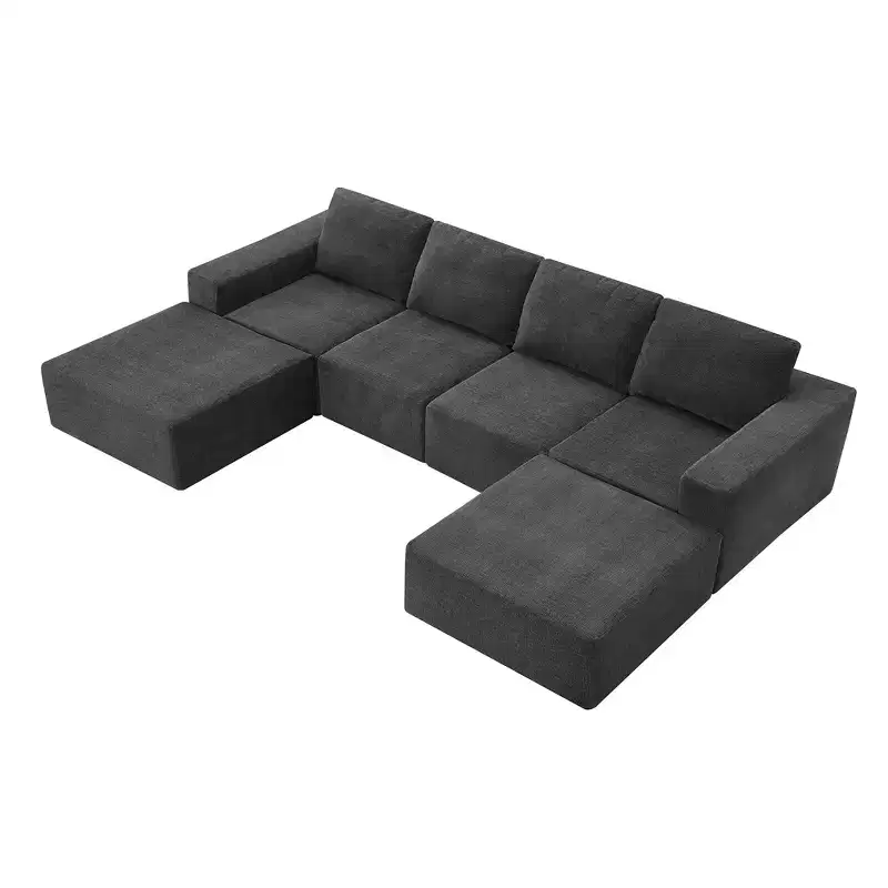 110x72 6-Seat Luxury Modular U-Shaped Sectional Sofa with Ottomans, Chenille Upholstery, No Assembly