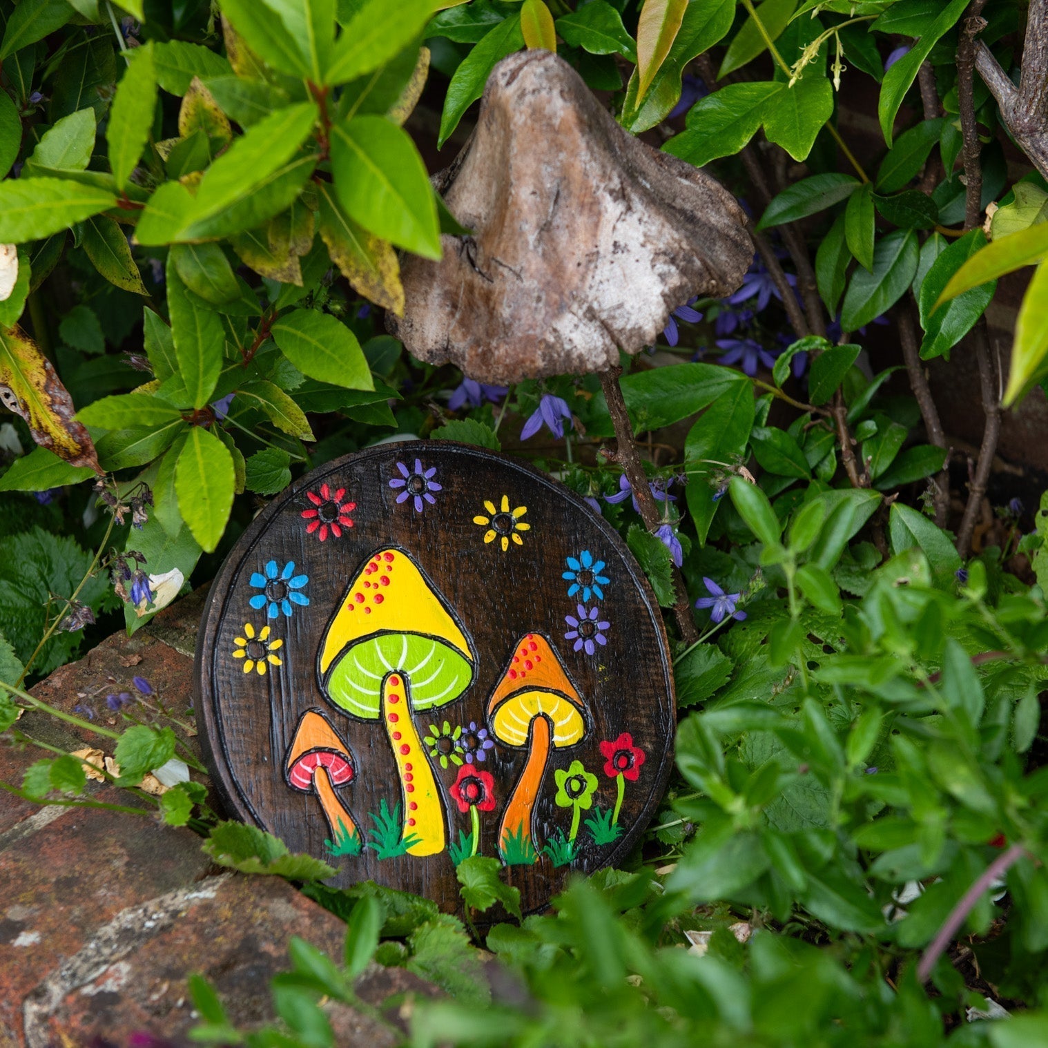 Hand-Painted Mushroom Round Plaque