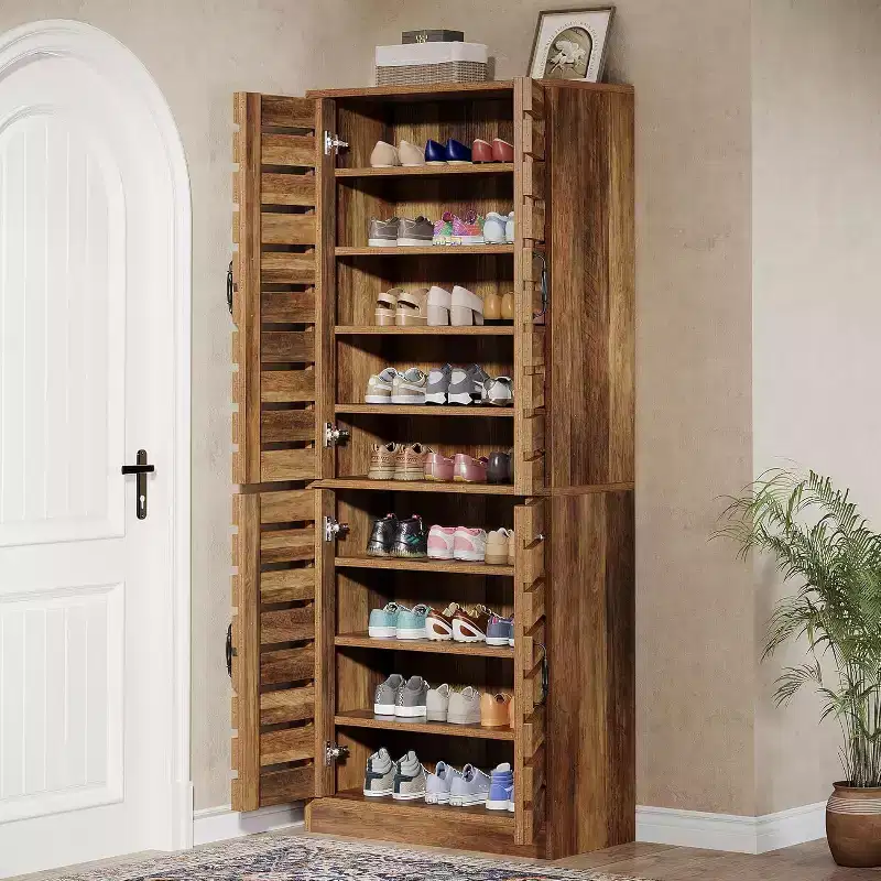 Lantine 70.8 Tall Shoe Cabinet with Shutter Doors, 9-Tier 27 Pairs Vertical Shoe Storage Cabinet