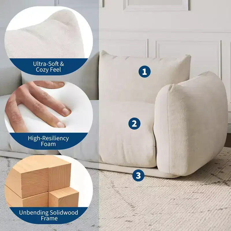 Sofa Set, Modular Chenille Cloud Couch Deep Seat Boneless Sofa for Small Space Living Room/Office White