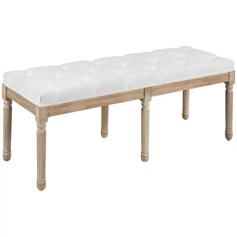 46 in. Upholstered Cream White Bedroom End-of-Bed Bench, Button Tufted with Wood Legs