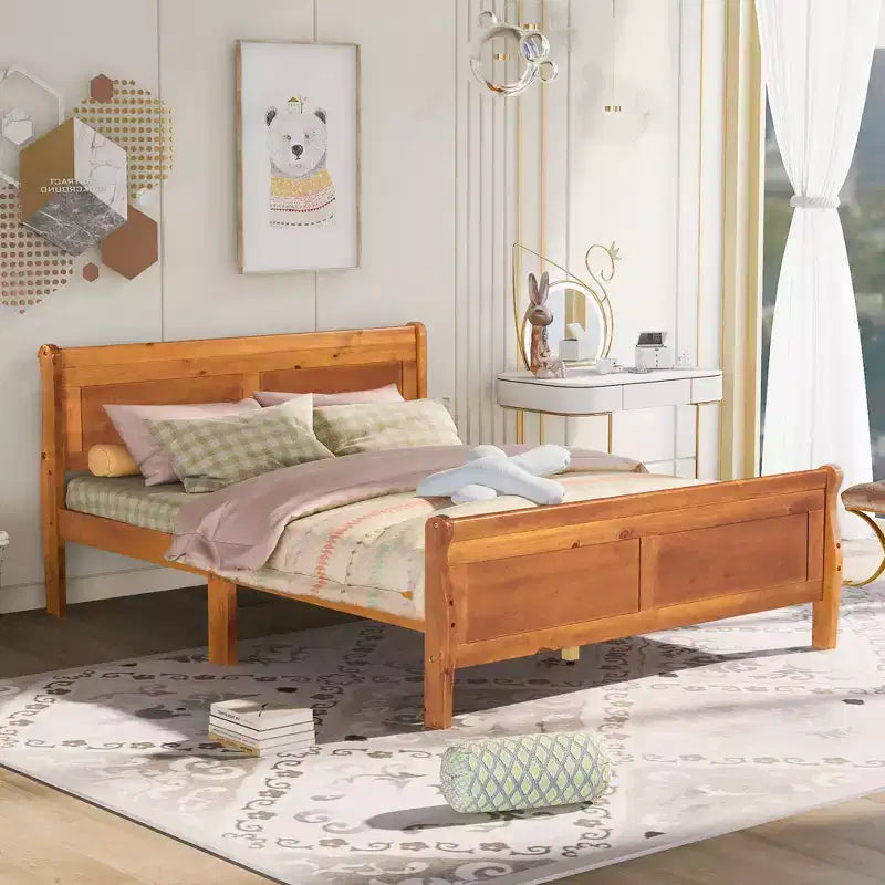 FAMYYT Queen Size Wood Platform Bed With Headboard, Easy Assembly, Oak