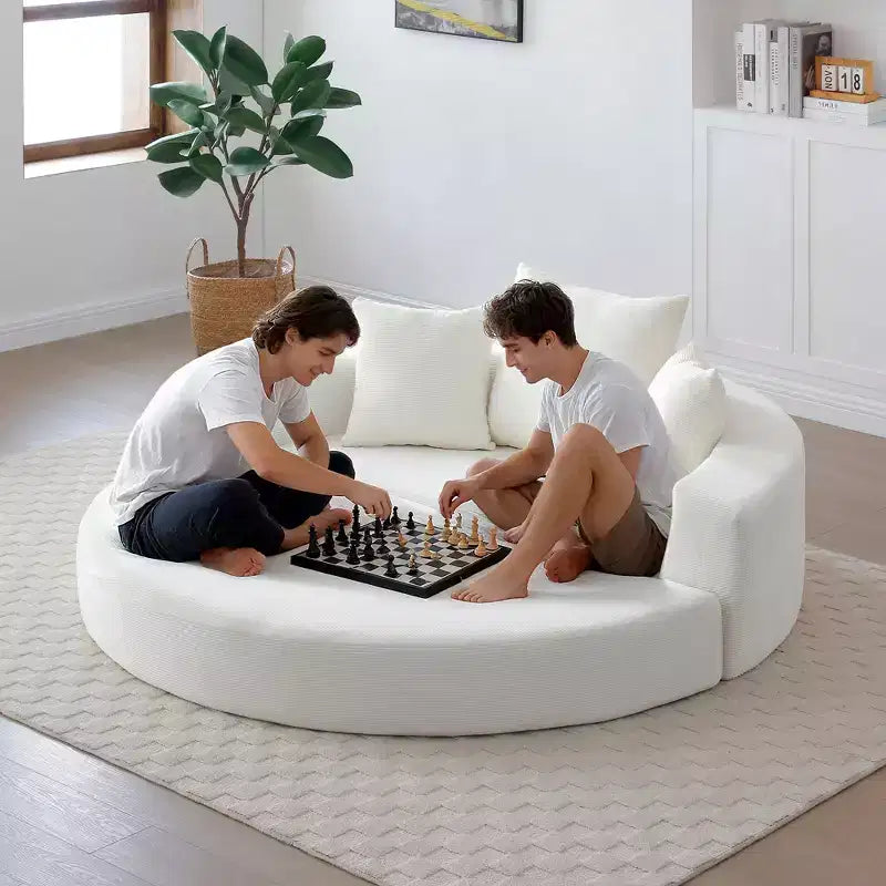 Okak Corduroy Lounge Convertible Floor Sofa Bed with Pillows,Round Futon Couch Sleeper Sofa for Living Room,Bedroom