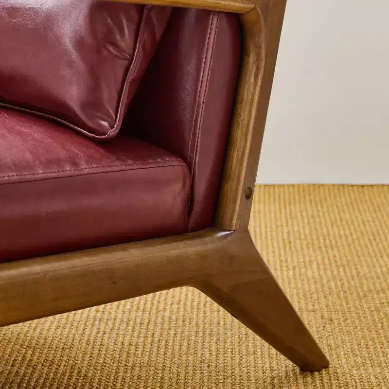 Mid-Century Modern Leatherette Arm Accent Chair Walnut Rubberwood Frame Burgundy - Glitzhome: Upholstered, 300lb Capacity