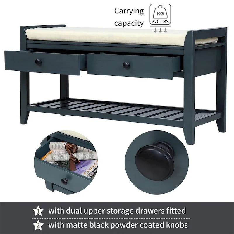 Wooden Storage Bench with Shoe Rack and Drawers