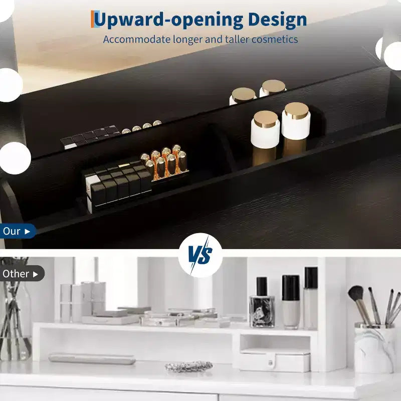 54.5 Makeup Vanity with Mirror & 11 LED Bulbs, Built-in Power Outlet, 3 Drawers & Open Shelves, Complete with Storage Stool