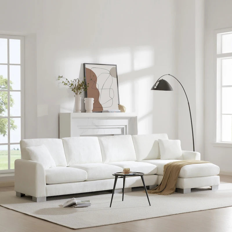 119 Spacious L-Shaped 5-Seater Sectional Sofa with Chaise Lounge and 2 Decorative Pillows for Living Room