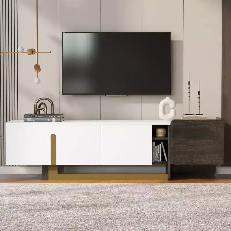 Wood TV Stand with Drawer and Adjustable Shelves for 70