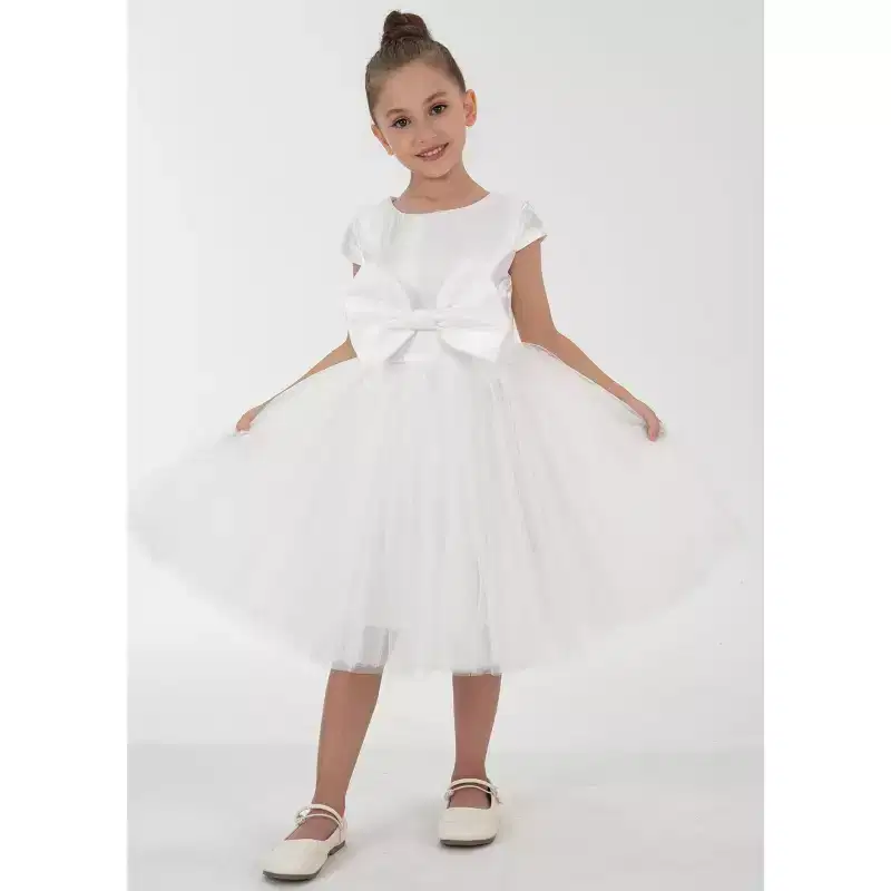 2Bunnies Girls' 3T-9yr Toddler Satin A-Line Bow Tulle Flower Girl Dress