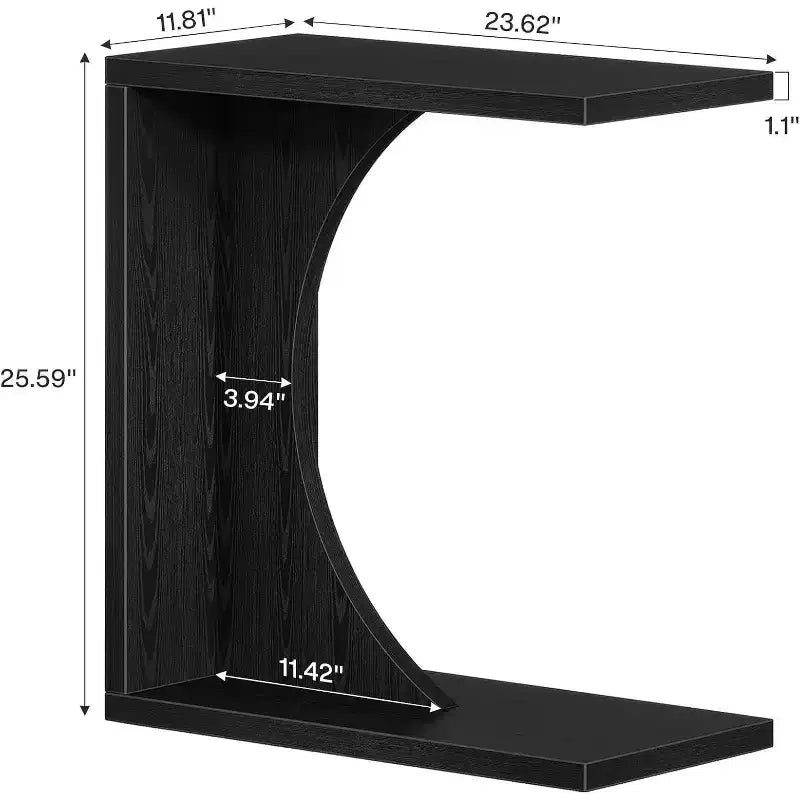 Lantine C-Shaped End Table for Couch, Small Bedside Table for Sofa, Wooden Nightstand for Living Room Bedroom Laptop Work Desk (1, Black)