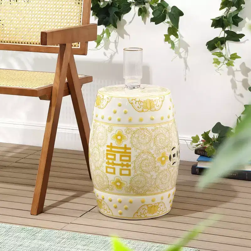 JONATHAN Y Double Happiness 18 Chinoiserie Ceramic Drum Garden Stool/Accent Table