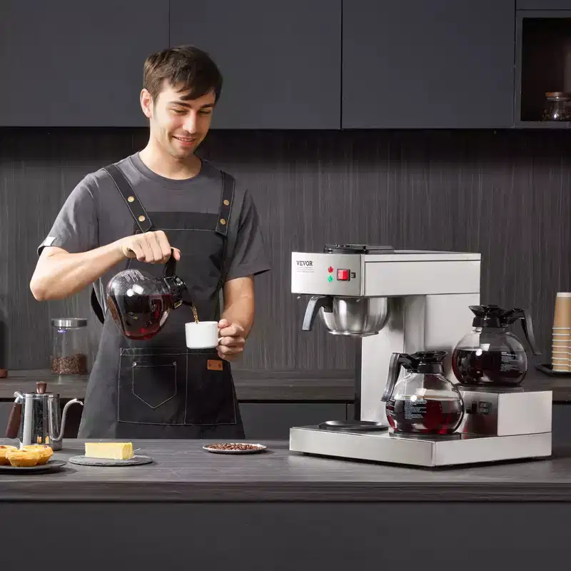VEVOR 12 Cups Commercial Drip Coffee Maker, Coffee Maker Machine with 3 Glass Carafes and 3 Warmer Plates, Silver