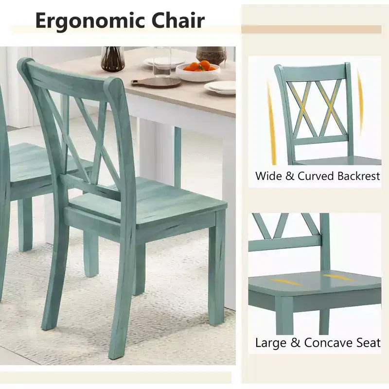 Costway 5 PCS Dining Set Modern Rectangle Table & 4 Rubber Wood Chairs Kitchen Breakfast