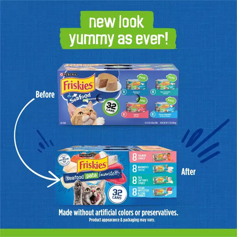 Purina Friskies Paté Wet Cat Food Seafood Fish Flavor Favorites - 5.5oz/32ct Variety Pack