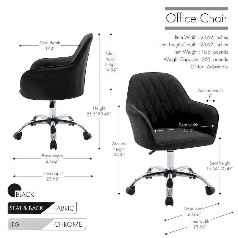 Home Office Desk Chair, Fabric and Roller Wheels