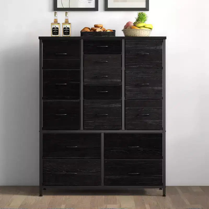 15-Drawer Dresser, Tall Storage Organizer with Metal Frame and Wood Tabletop, Fabric Chest of Drawers for Living Room, Multi-Functional Storage Unit