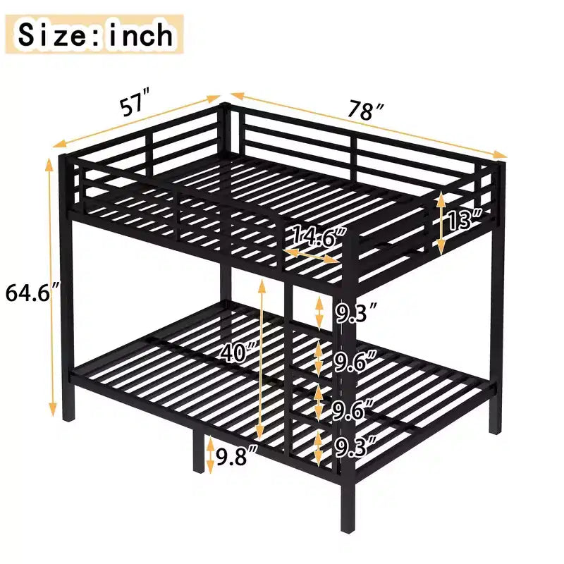 Metal Full over Full Bunk Bed for Teens and Adults Space-Saving and No Box Spring Needed Black