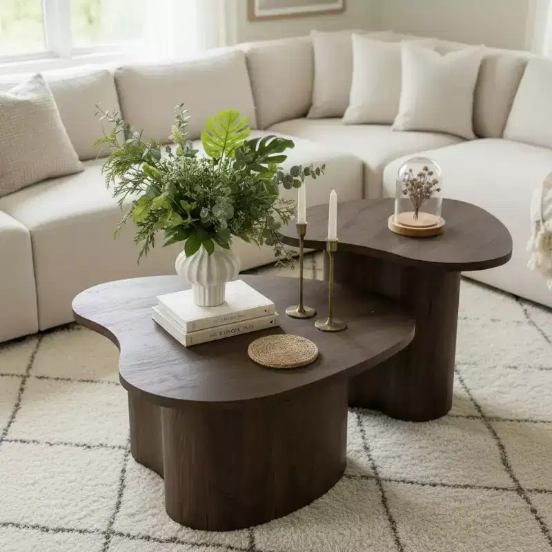 Modern Heart-Shaped Coffee Tables, Nesting Accent Tables, Small Decorative Coffee Table for Living Room or Apartment
