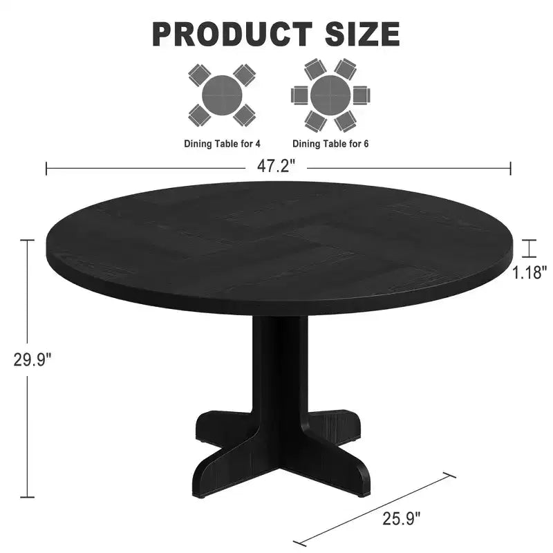 47 Round Farmhouse Dining Table for 4 - Wood Tabletop Circle Kitchen Table with Stable Base, Ideal for Home Dining Room & Living Room(Only Table)