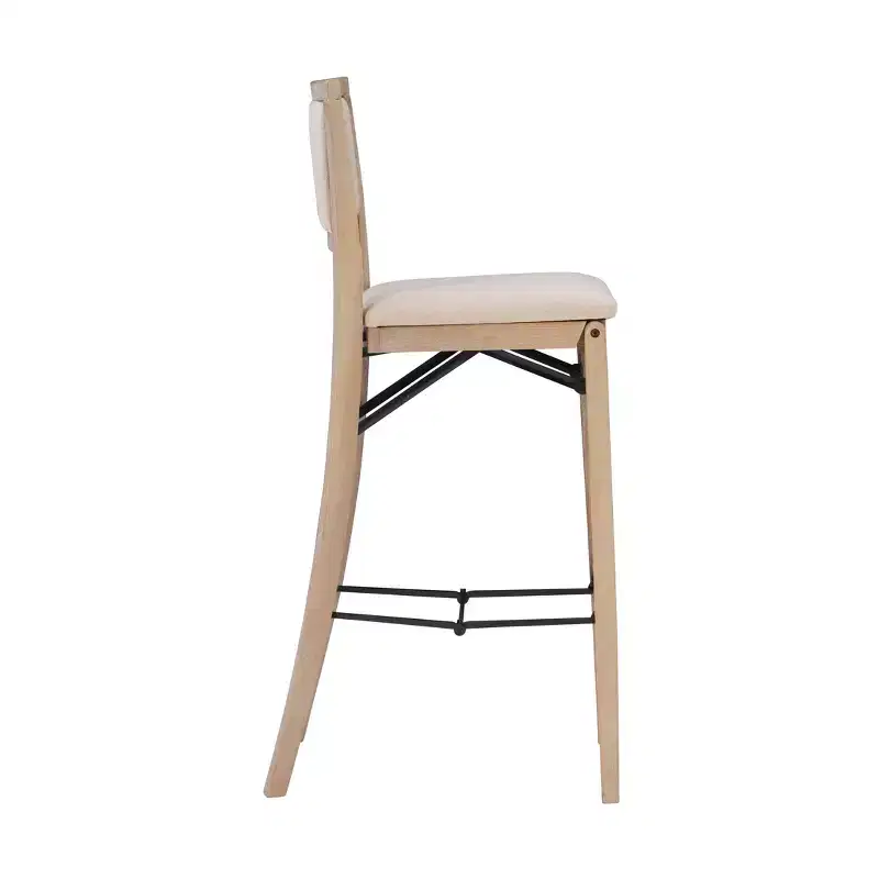 Keira Padded Back Solid Wood and Upholstered Seat Folding Barstool Gray Wash - Linon