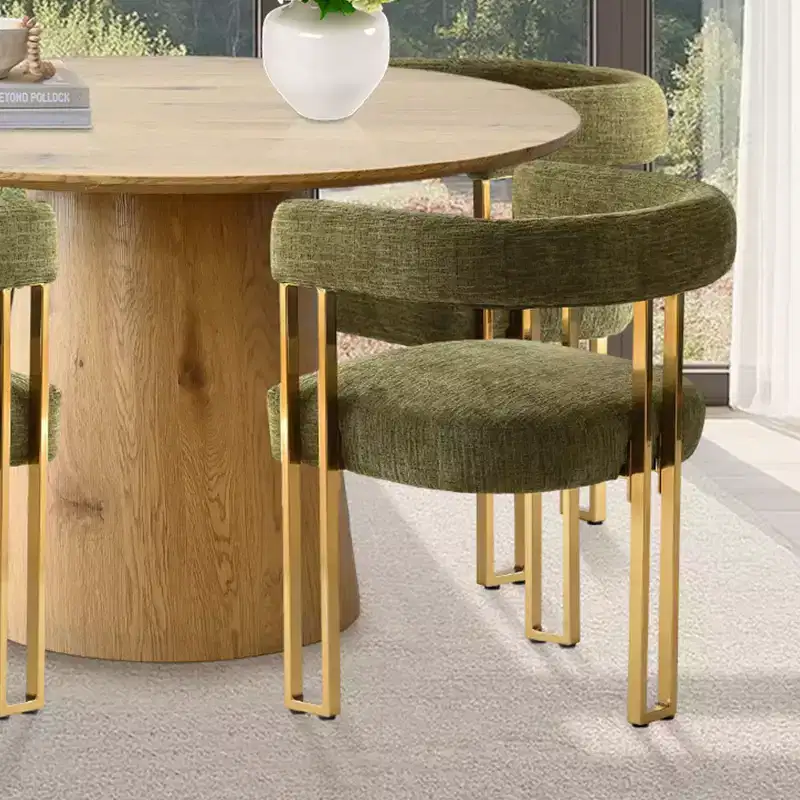Expandable Round to Oval Dining Table Set with 4 Velvet Armchairs, Modern Pedestal Design, Seats Up to 8 People-Panipeachy
