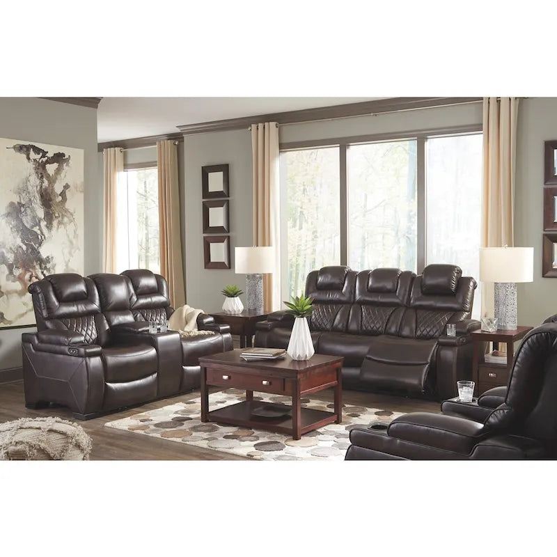 Chocolate Brown Faux Leather Power Reclining Sofa 82.75 W x 39.5 D x 43.75 H